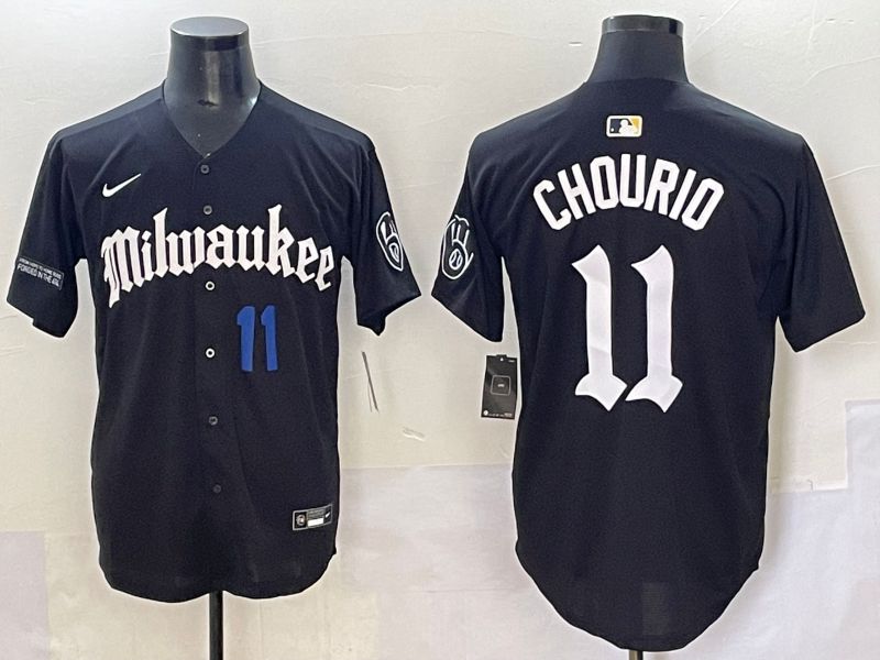 Men 2025 Milwaukee Brewers #11 Chourio Black Five generations Joint Name Nike MLB Jersey style 7->milwaukee brewers->MLB Jersey